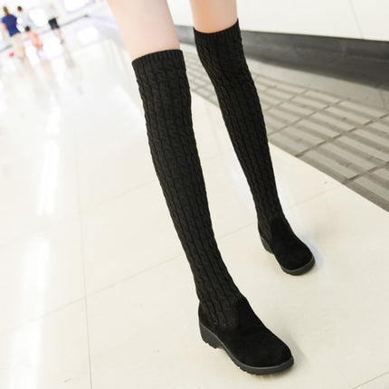 Stretch Over-the-knee Boots Women's 2024 Autumn and Winter New Skinny Leg Long Boots Women's Short Knitted Over-the-knee Square Heel Thick Bottom Women's