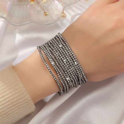 2.0mm Superfine Rhinestone Bracelet Stretch Bridal Bracelet Korean Style Single Row Flash Diamond Stretch Crystal Bracelet