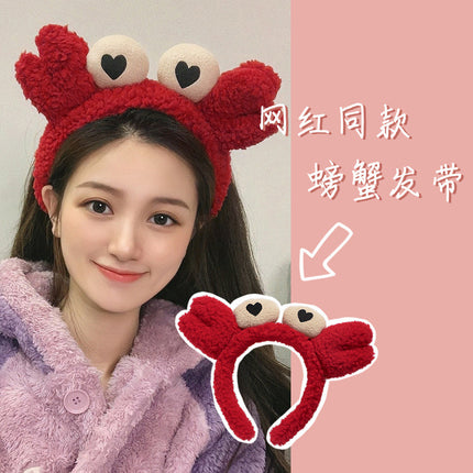 Korean Cartoon Red Crab Headband for Washing Face, Women's Hairband, Hair Clip, Hair Tie, Internet Celebrity Style Bangs