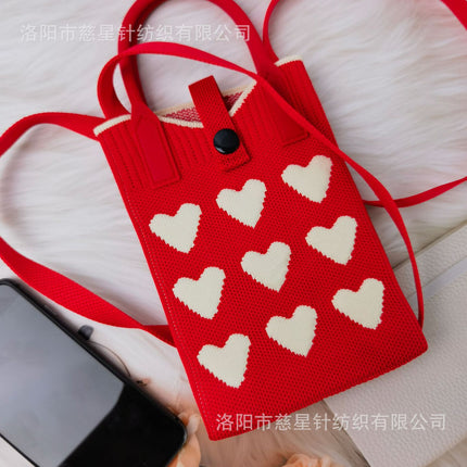 Girl's Heart-Shaped Knitted Crossbody Bag