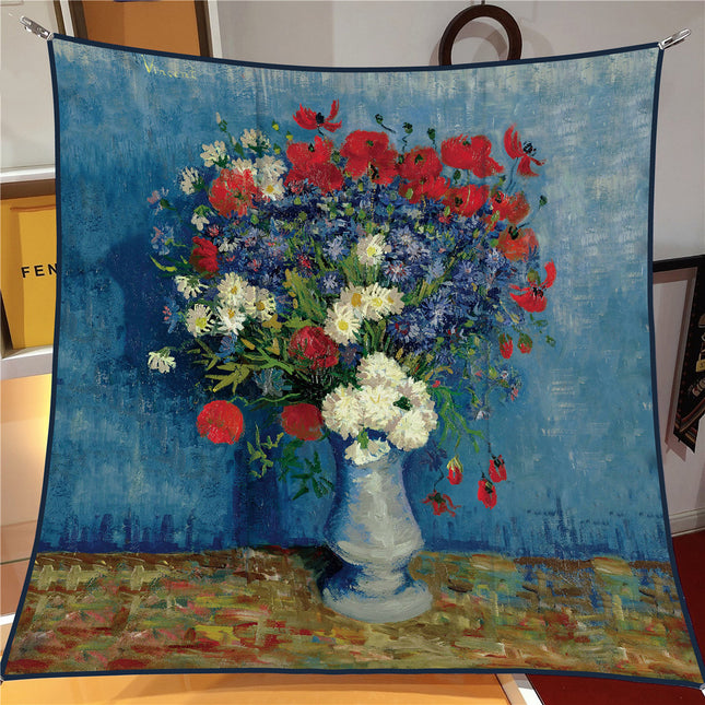 90cm Spring New Van Gogh Oil Painting Bottle Rose Women Fashion All-match Shawl Large Square Scarf Scarf Scarf