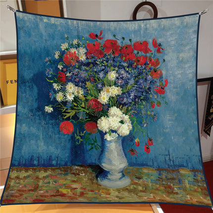 90cm Spring New Van Gogh Oil Painting Bottle Rose Women Fashion All-match Shawl Large Square Scarf Scarf Scarf