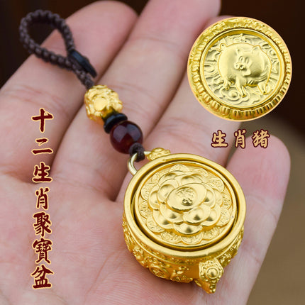 Cornucopia Hand Handle Cornucopia Lucking Treasure 12 Zodiac Keychain Pendant Rotatable TikTok Hot Sale