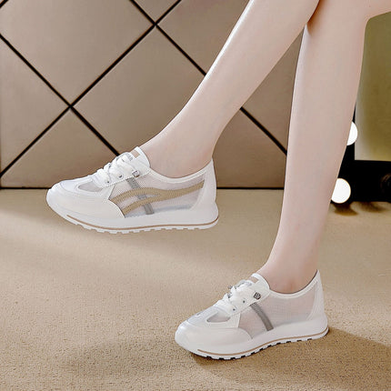 Summer New Popular White Shoes for Women, Mesh Soft Sole Ins Trendy Sports Shoes, Flats Bottom Showing Feet, Running Shoes for Primary School Students