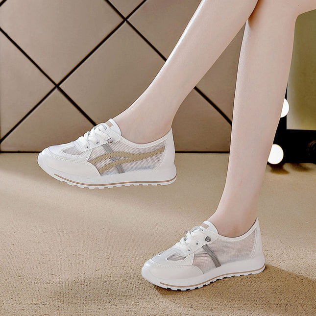 Summer New Popular White Shoes for Women, Mesh Soft Sole Ins Trendy Sports Shoes, Flats Bottom Showing Feet, Running Shoes for Primary School Students