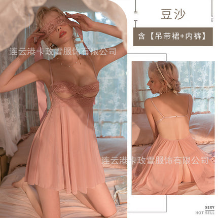 Kamei Snow Summer Thin Lace Sling Home Women's Nightdress Steel Ring Gathering Sexy Lingerie 1889