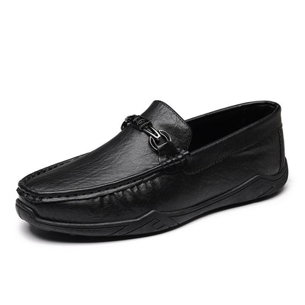Doug Shoes Men's 2024 Summer New Men's Casual Leather Shoes Leg Lazy Shoes Soft Sole Breathable Business Loafers