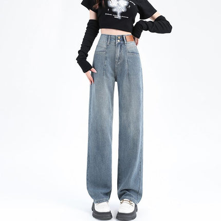 American-Style Wide-Leg Jeans for Women, 2025 New Summer Thin Retro High-Waisted Loose Straight Wrinkled Floor-Length Pants