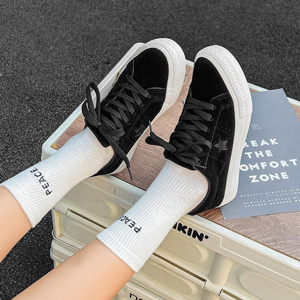 2025 Spring & Fall New Suede Couple Star Sneakers Ins Korean Style Harajuku Style Student Casual Canvas Shoes for Women