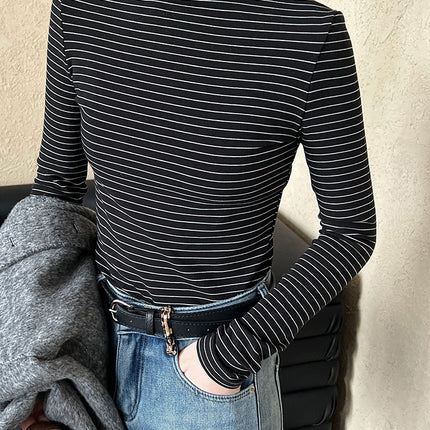 Lu Xi Half Turtleneck Stripesd Velvet Bottoming Shirt for Women 2025 Autumn and Winter New Style Inner Brushed Outer Top 2838