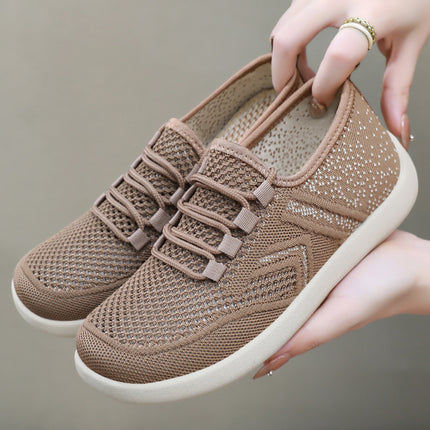 Shoes for Women, New Style Fly-Knit Casual Shoes, Lightweight and Breathable Single Shoes, Cross-Border Dropshipping, Soft Soles, Comfortable and Simple Lace-Up Mesh Shoes