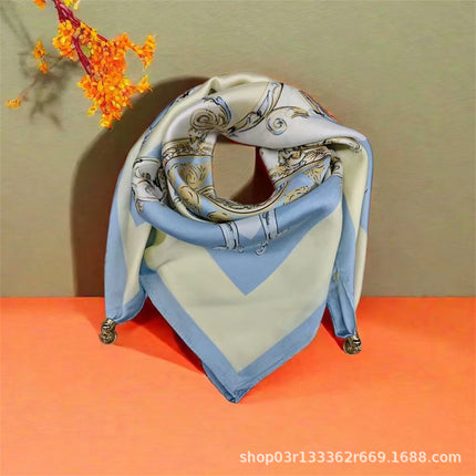 2024 New Magnetic Buckle Silks and Satins Square Scarf Women's Spring and Autum Scarf High-end Decorative Triangle Scarf Neck Protector