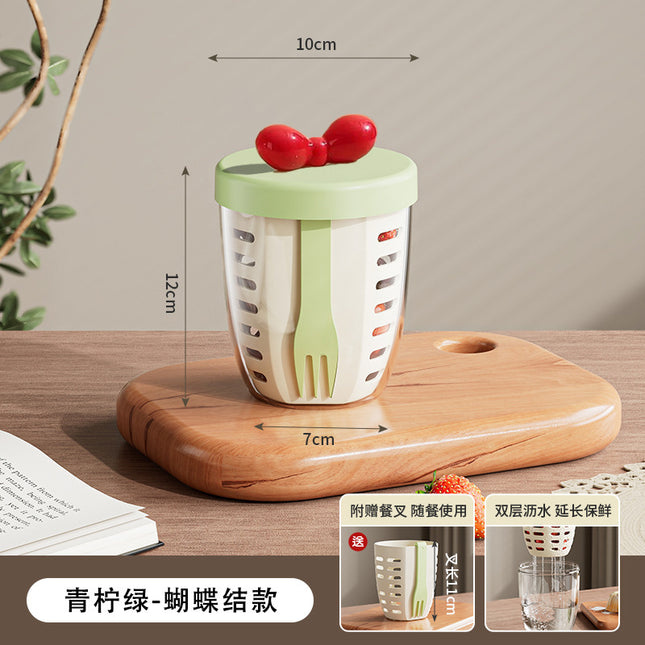 FX3666 ins Wind Fruit Salah Cup Multi-purpose Fruit Cup with Picnic with Fork Double Layer Dipped Water Cup