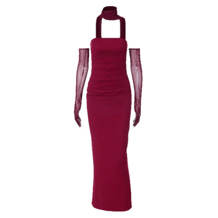 Socialite Style Cross-Border Women's Clothing Solid Color Strapless Backless Slit Sexy Party Slim Fit Bodycon Dress Elegant Style