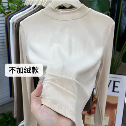 Base Shirt Slim-fit Body Suit T-shirt Base Shirt Women's Spring and Autumn Round Neck Solid Color Base Shirt Slim-fit Top