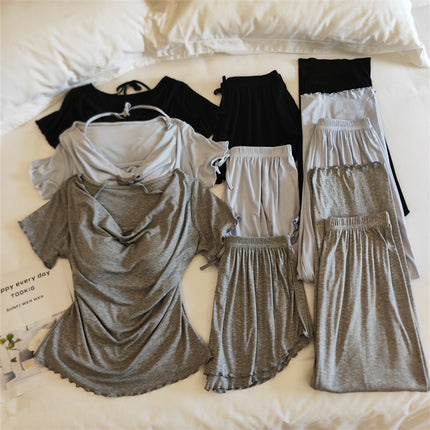 Girls' Pajamas Modal Cotton Short-Sleeved Shorts Summer Lace Women's Three-Piece Casual Home Wear Set with Breast Pads
