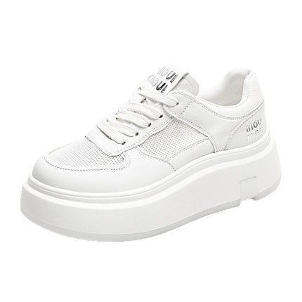 Thick-Soled White Sneakers for Women, 2026 Summer New Model, Breathable Mesh, Versatile, Genuine Leather, Sports Casual Sneakers for Petite Individuals