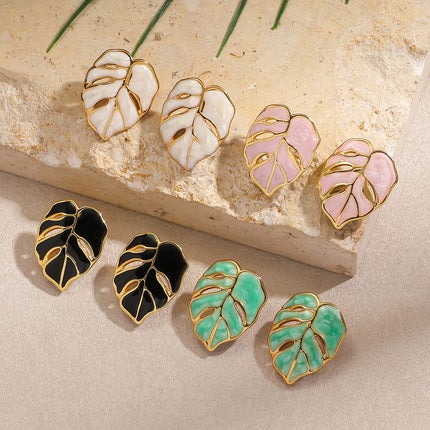 Myya European and American Cross-Border Hot-Selling Stainless Steel Oil-Dropping Leaf Earrings for Women, Exaggerated Stylish Earrings, Non-Fading Ear Jewelry
