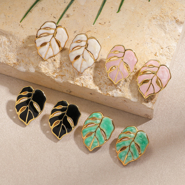 Myya European and American Cross-Border Hot-Selling Stainless Steel Oil-Dropping Leaf Earrings for Women, Exaggerated Stylish Earrings, Non-Fading Ear Jewelry