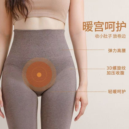 Autumn and Winter High-Waisted Tummy Control Cotton Ribbed Leggings for Women, Fleece-Lined, Thickened, Warm, Slight Compression, Slimming Tights