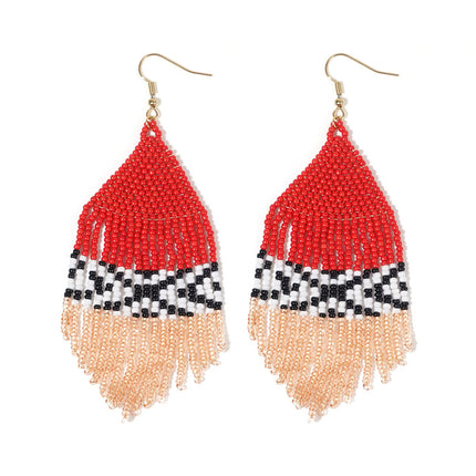 Cross-Border European and American Colorful Seed Bead Earrings, Niche Ethnic Style Handmade Earrings, Woven Long Tassel Trendy Personality Style