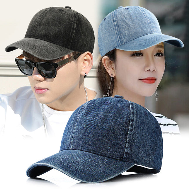 Korean Style Versatile Solid Color Denim Washed Vintage Baseball Cap for Men and Women, Simple Retro Single-Layer Soft Top Sunshade Cap