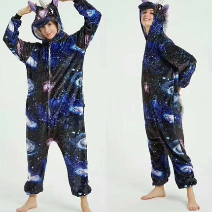 Cartoon One-Piece Cross-Border New Flannel Autumn and Winter Pajamas Animal Luminous Pegasus Dinosaur Couple Pajamas Home Clothes