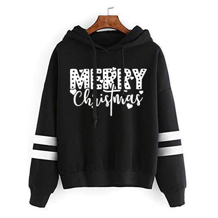 Foreign trade cross-border supply Christmas merry Christmas printed striped parallel bars hoodie men's and women's European size