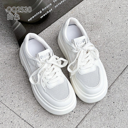 Thick-Soled White Sneakers for Women, 2026 Summer New Model, Breathable Mesh, Versatile, Genuine Leather, Sports Casual Sneakers for Petite Individuals