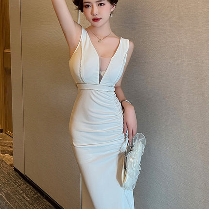 White Evening Dress Light Luxury High-end Night Club Sexy dress Elegant Slimming Night Work Clothes Long Dress