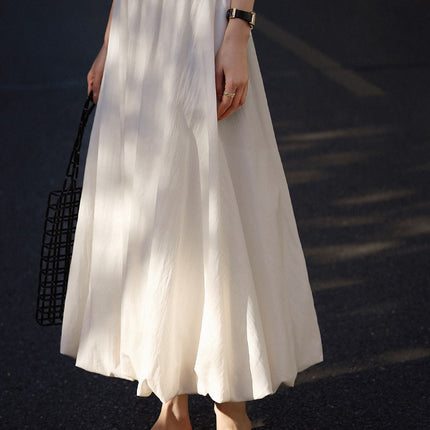 Spring 2025 new high-gloss time elastic waist flesh-covered lantern bud skirt A- line all-match tutu skirt