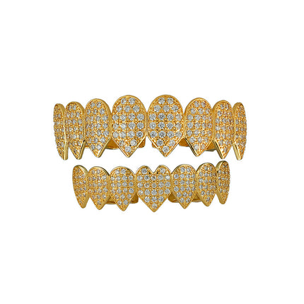 Christmas Cross-Border Hip-Hop Braces Copper Inlaid with Zirconium Electroplating 14K Gold Tooth Jewelry European and American Trendyy Heart-Shaped Pointed Braces