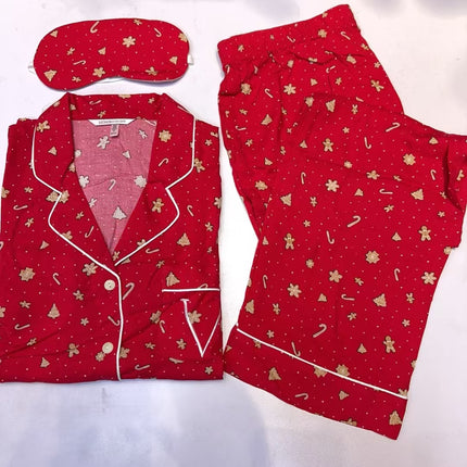 2025 Big-Name Catwalk Export Brushed Cotton Long-Sleeved Women's Pajamas Printed Casual French Outer Wear Home Clothes with Eye Mask