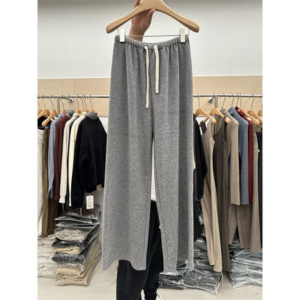 High-End Gray Straight Wide-Leg Pants for Women, Floor-Length Pants for Spring and Autum, Versatile Loose Towel Pants, Casual Drapedy Pants
