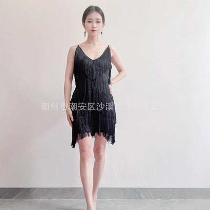 European and American Deep V Tassel Skirt Dress Latin Dance Skirt Dance Costume Stage Ball Performance Costume Performance Costume Dance Skirt