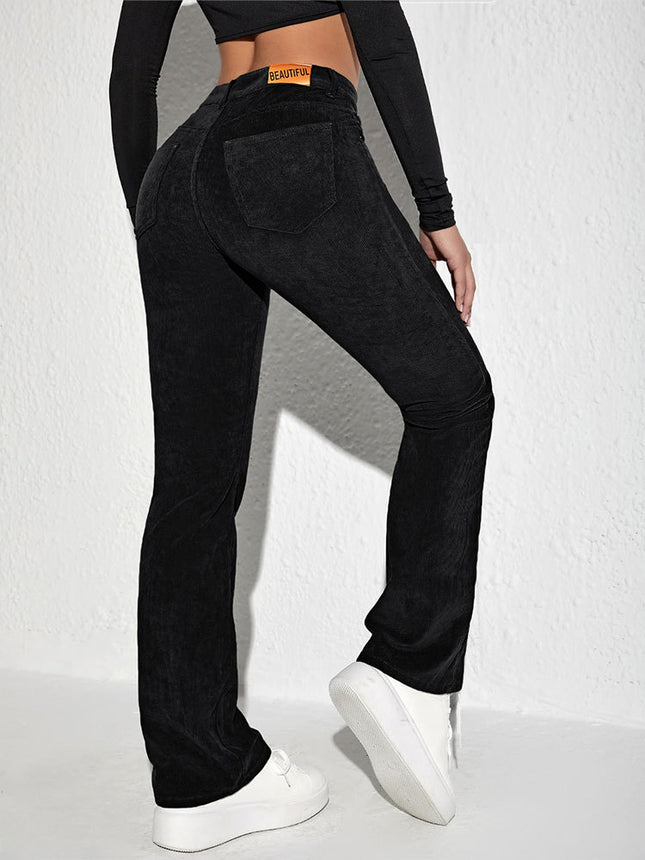 European and American Foreign Trade Hot-Selling High-Waisted Flared Corduroy Casual Pants for Women, Retro Skinny Pants, Fashionable Bell-Bottoms, Versatile