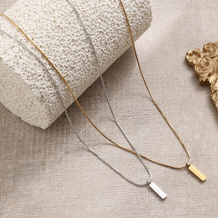 Non-Fading Square Pendant Necklace Titanium Steel Snake Bone Chain European and American Style Simple Versatile Commuter Couple Clavicle Chain
