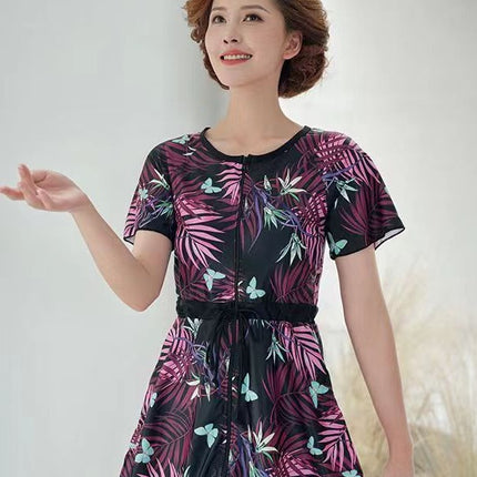 Conservative Mother Swimsuit 2024 New plus size Belly Covering Slimming Middle-aged and Elderly Sports Split Women's Hot Spring Swimsuit