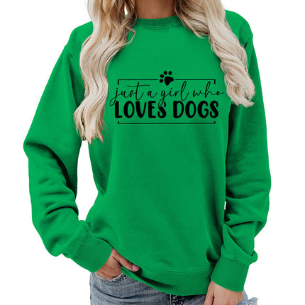 Loves dogs Printed Round Neck Women's Top Sweater Foreign Trade Supply Autumn and Winter Coat Casual Loose European Size Cross