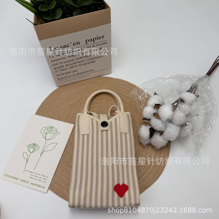 Girl's Heart-Shaped Knitted Crossbody Bag