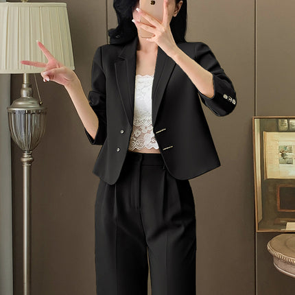 Cross-Border Casual Blazer for Women, Elegant and Petite, Light Workplace Fashion, Workwear Two-Piece Set, Professional Suit Set