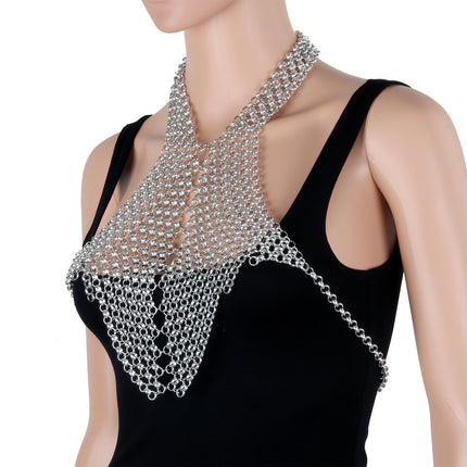 European and American Silver Carnival Chest Chain Trendy Street Style Personalized Brooch Body Goddess Nightclub Necklace Bikini