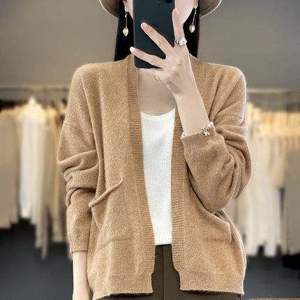 Solid Color Cardigan Women's Loose Knitwear Spring & Fall New Versatile Outwear Short Shawl Long-sleeved Slim Outer Top