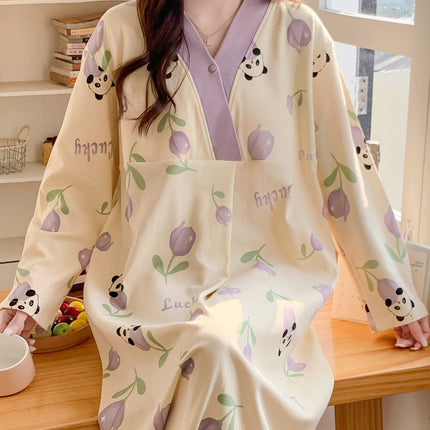 Chest Pad Moon Dress Spring and Autumn Cotton Postpartum Breastfeeding dress Summer Nightgown for Pregnant Women Nightgown During Pregnancy Feeding Nightgown