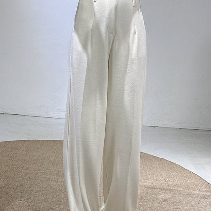 Autumn and winter new white pants with acetate wool high waist wide leg pants women's wool suit pants tall soft waxy