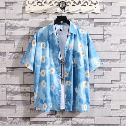 Summer Shirt Short-sleeved Shorts suit Men's Casual Two-piece Set Seaside Beach Couple Vacation Fat Handsome Set