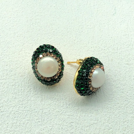 Natural Baroque Pearl Green Czech Diamond suit European and American Fashion Light Luxury Four-piece Jewelry Cross-border Exclusive