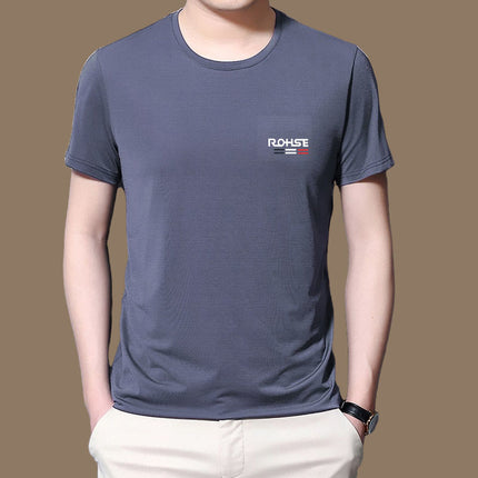 T-Shirt for Men 2022 New Style Plain Ice Silk Quick-Dry Short-Sleeve Elastic Mesh Round Neck Thin Slim Fit Inner Wear