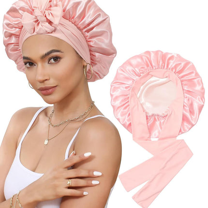 Amazon Double Layer Nightcap Color Ding Hat Women's Elastic Wide-brimmed Hair Care Hat Shower Hat Turban Bow Ribbon Round Hat