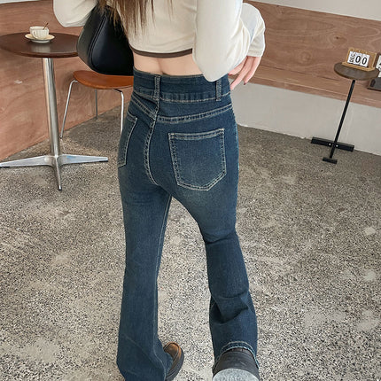 Fleece-lined thick skinny jeans for women 2023 autumn and winter New High waist slim slimming tall mop women's pants